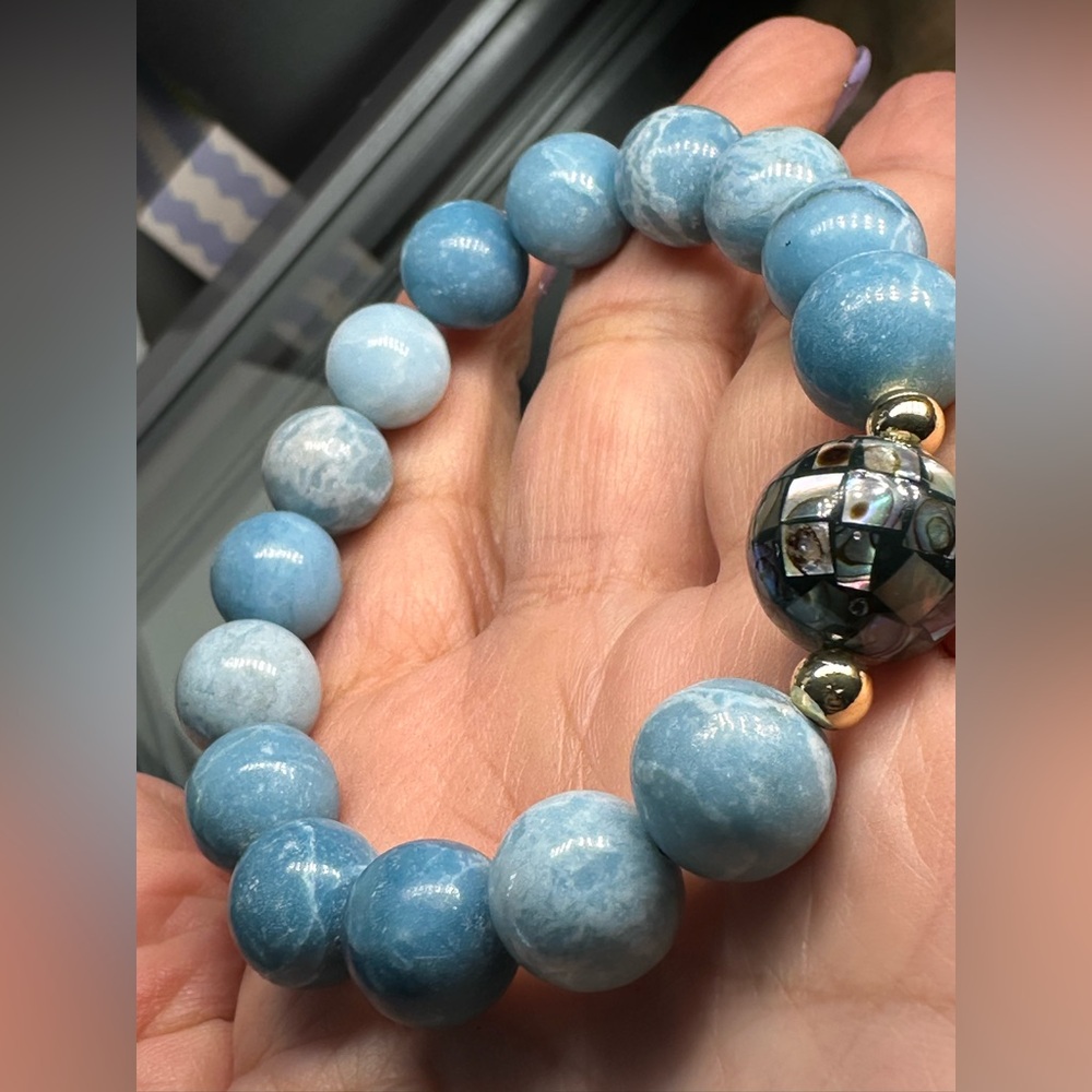LARIMAR+ ABALONE NATURAL STONES BRACELET size 7” - Picture 9 of 11